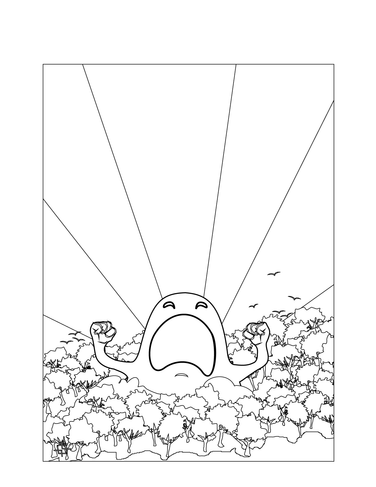 Monster In The Trees Coloring Page