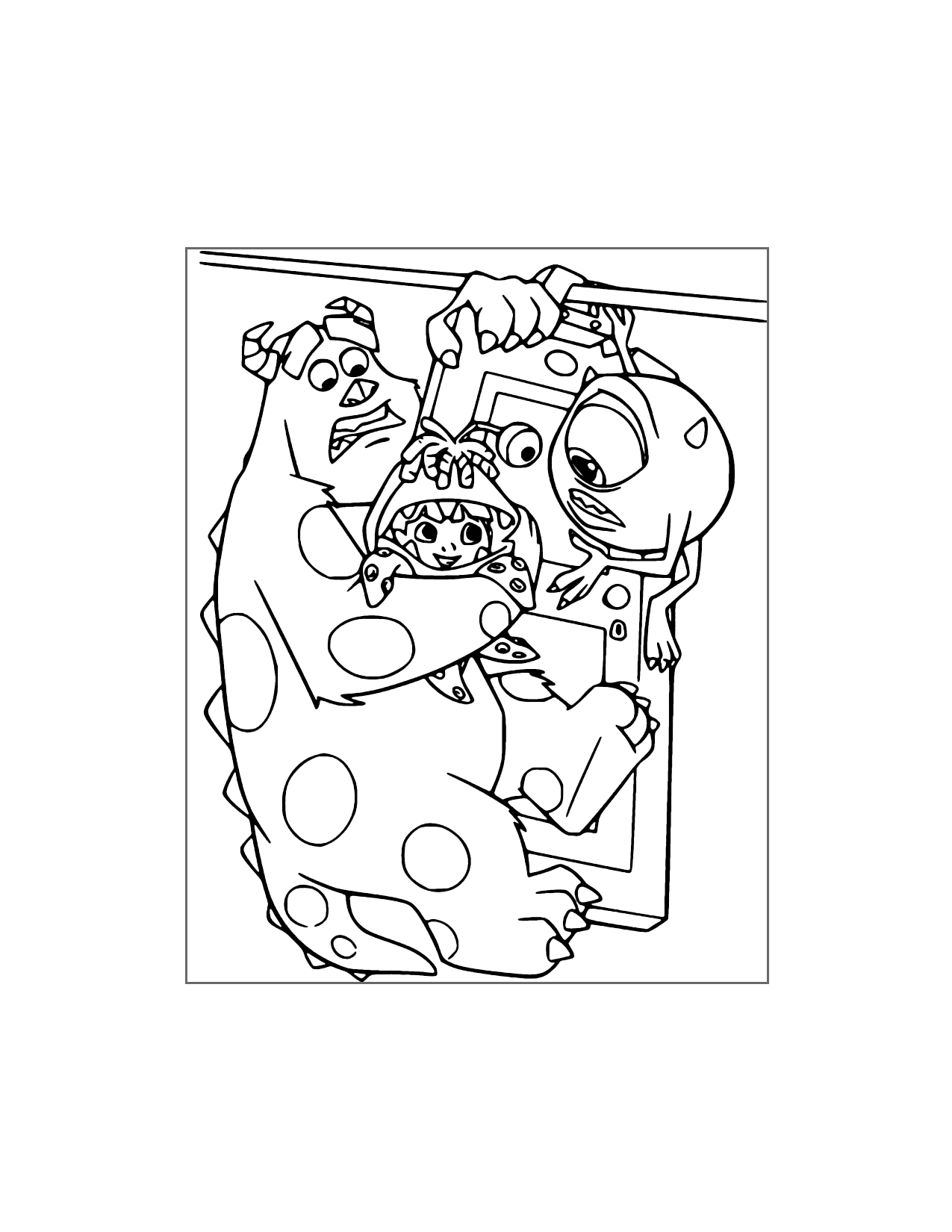 Monsters Inc Hanging From A Door Coloring Page