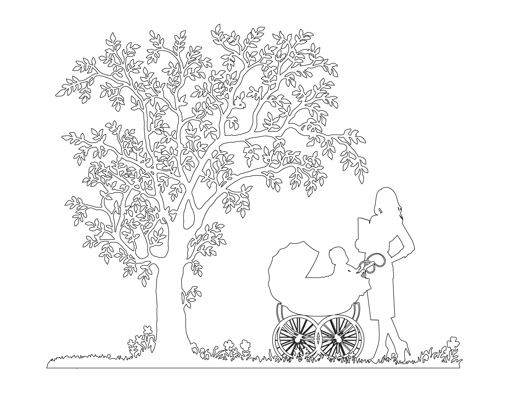 Mother And Baby In Carriage Coloring Page