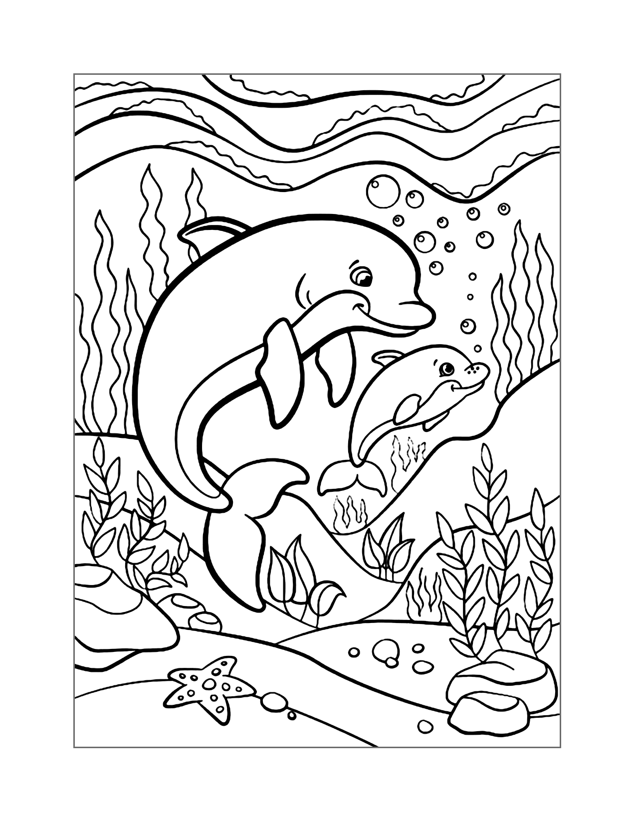 Mother And Child Dolphins Coloring Page