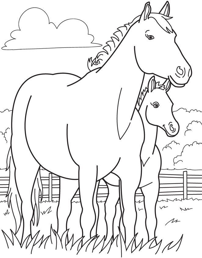 Mother and Pony Coloring Page Printable