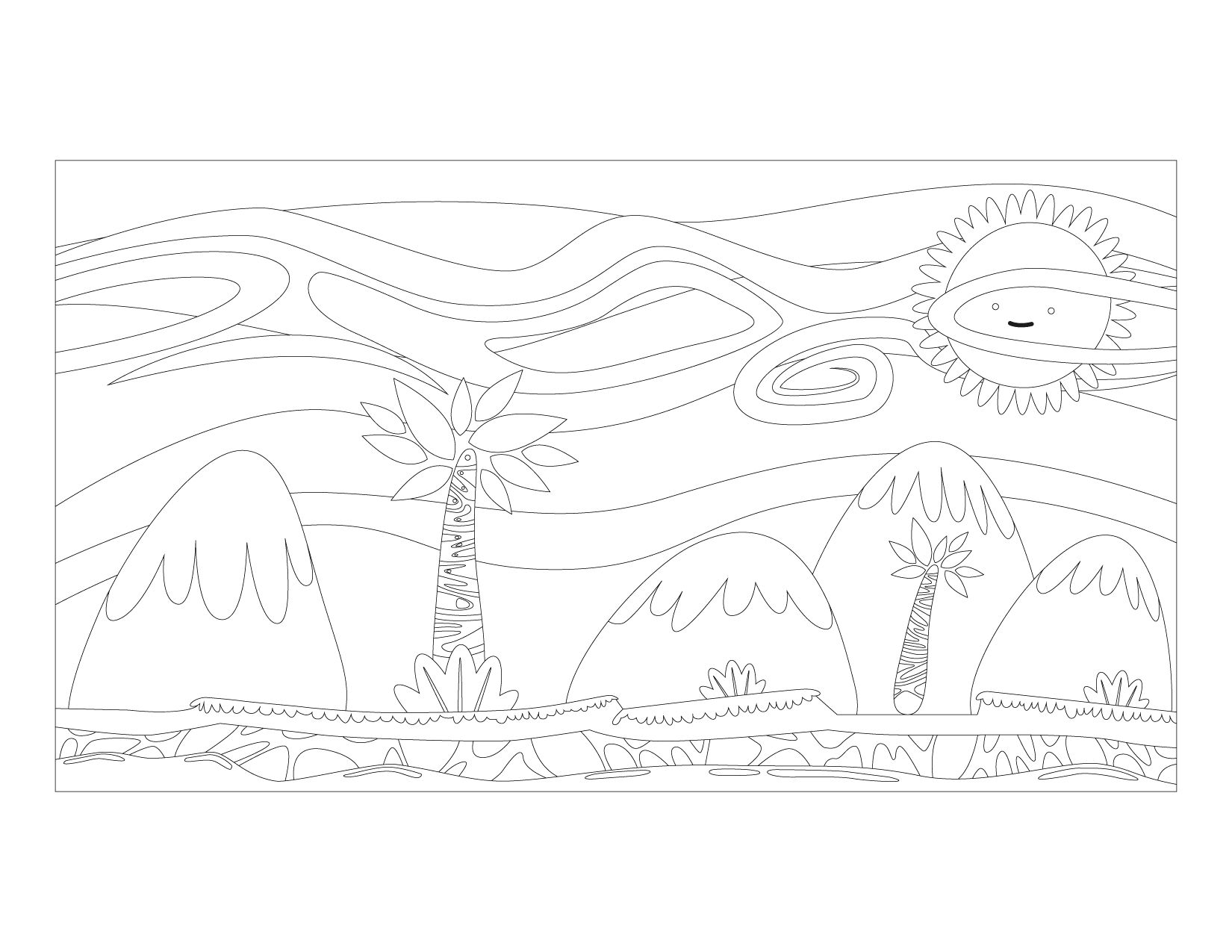 Mountain Island Scene Coloring Page