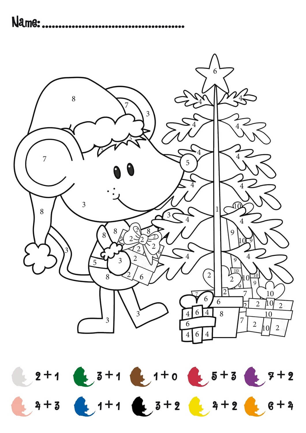 Mouse Math Christmas Color by Number