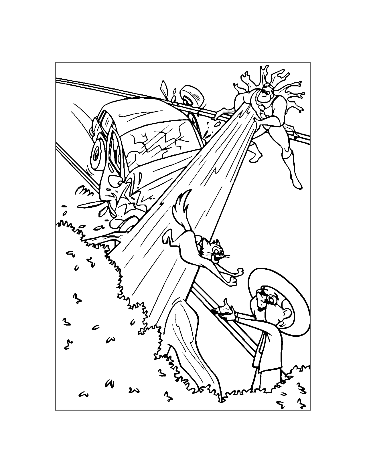 Mr Incredible Saves A Cat From A Tree Coloring Page