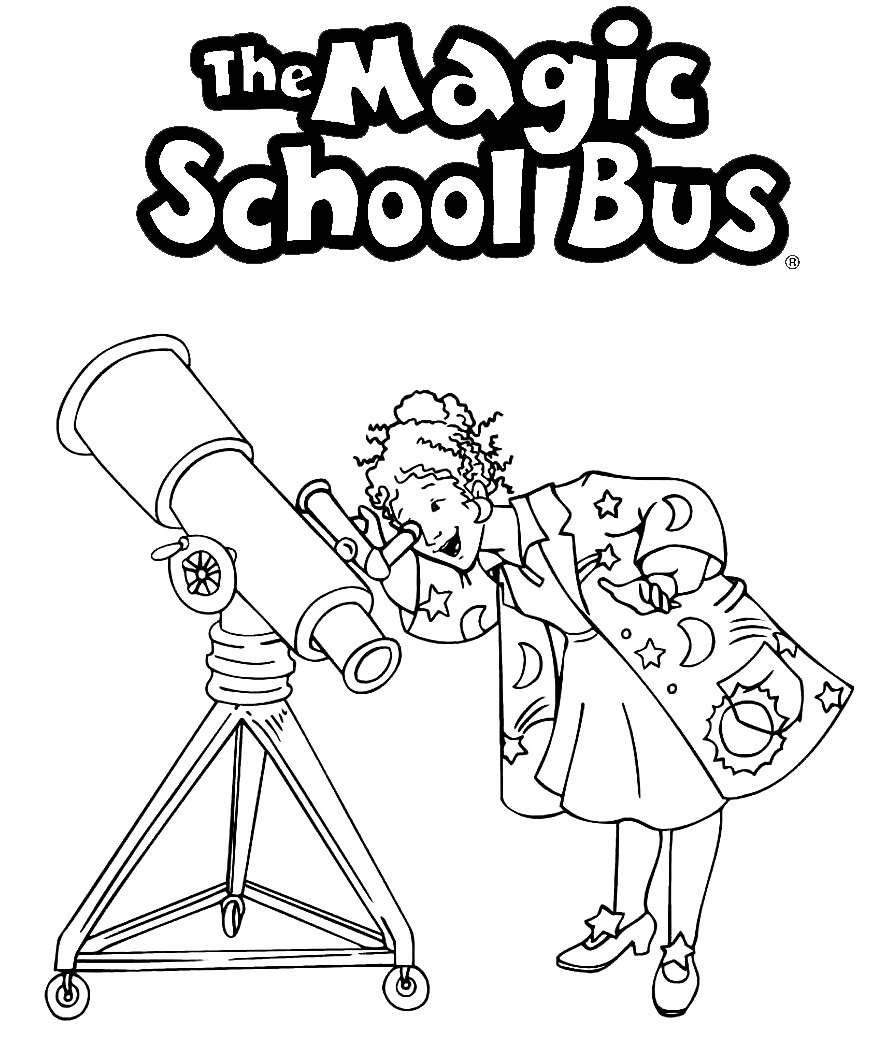 Ms Frizzle Looking Through Telescope Coloring Page