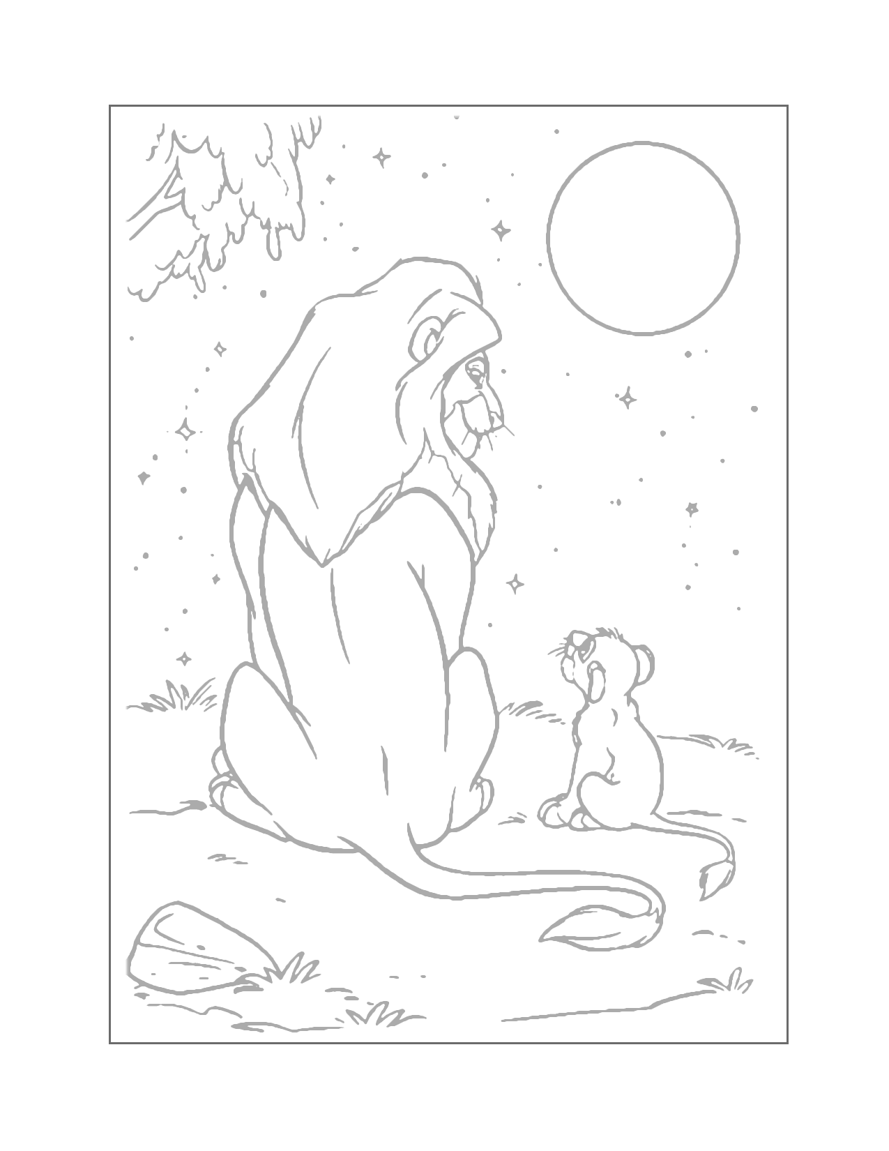 Mufasa Teaches Simba Traceable Coloring Page