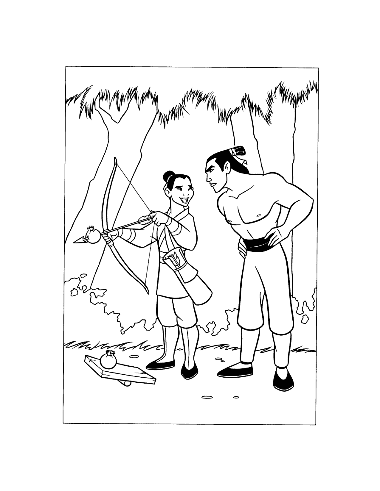 Mulan Learns To Shoot Arrows Coloring Page