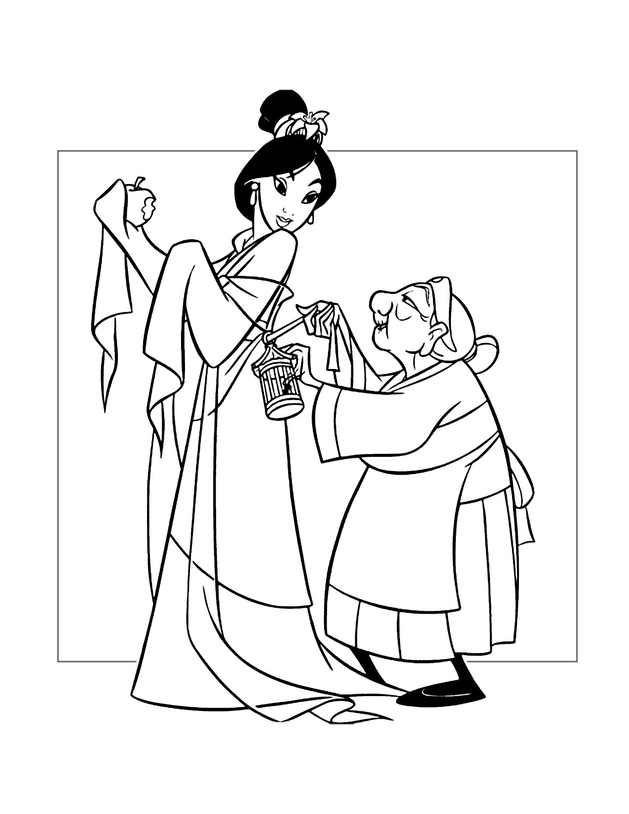 Mulan And Grandmother Fa Coloring Page