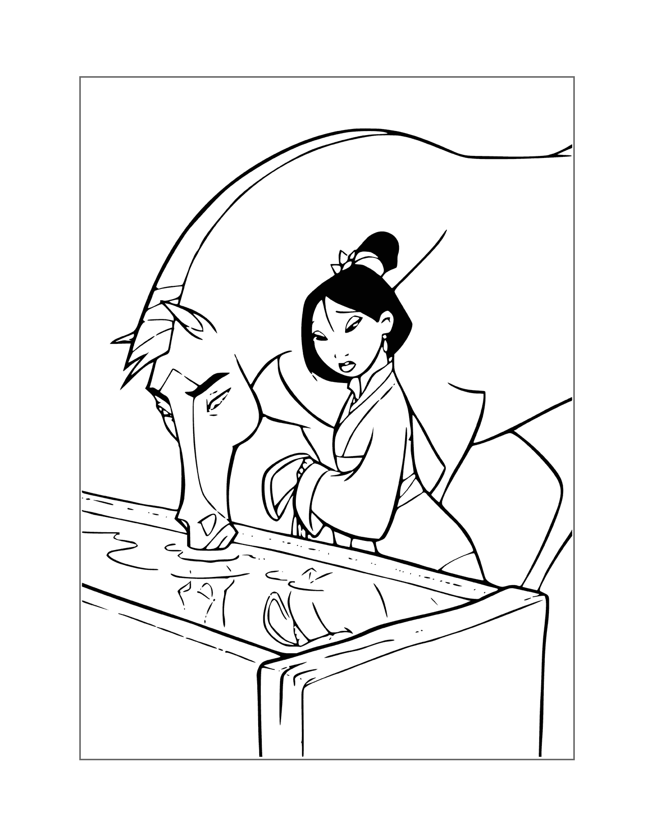 Mulan And Her Horse Khan Coloring Page