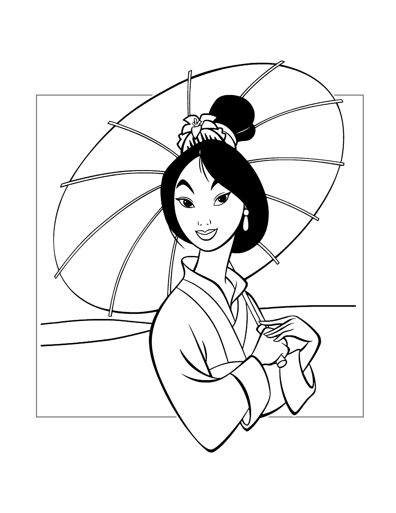 Mulan With Umbrella Coloring Page