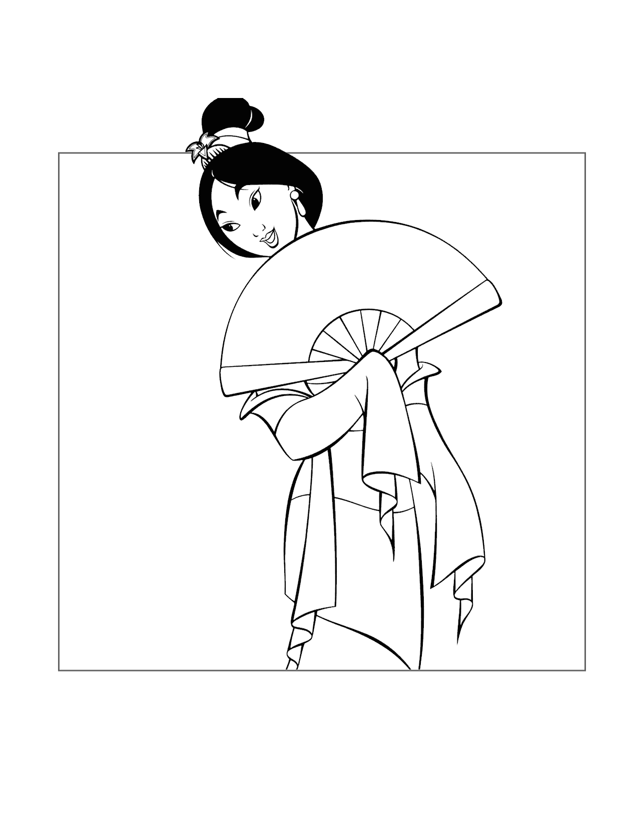 Mulan With A Fan Coloring Page