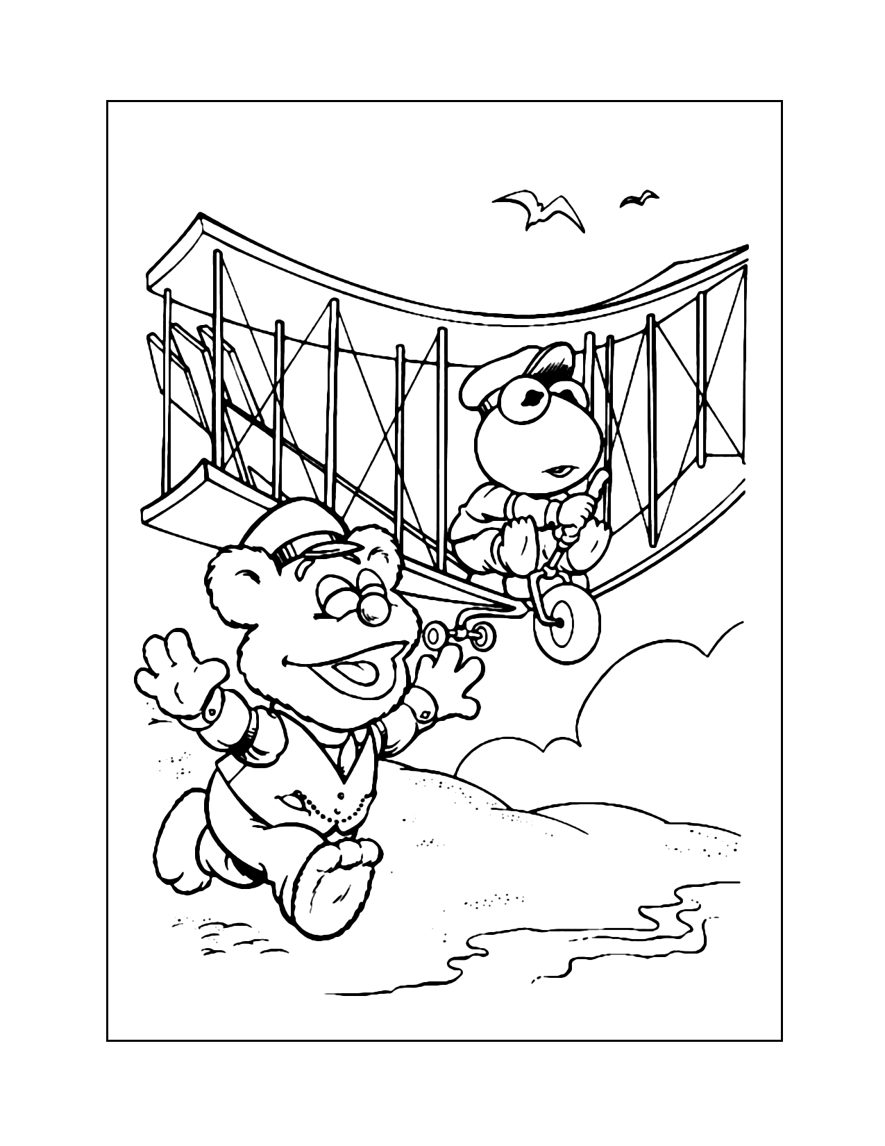 Muppet Baby Kermit Flying Airplane Coloring Page