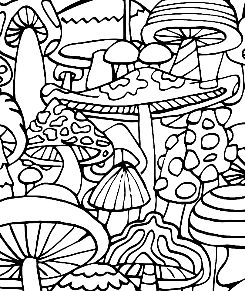 Mushroom Collage Coloring Pages