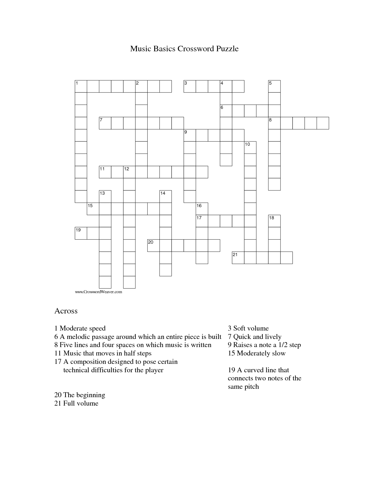 Music Basics Crossword Puzzle