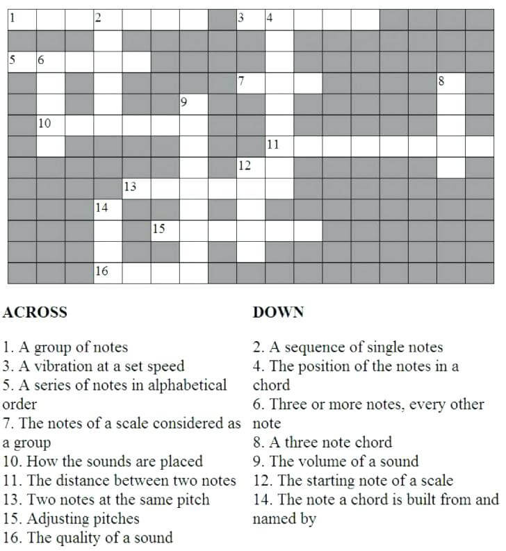 Music Crossword Puzzle – Printable Coloring Pages