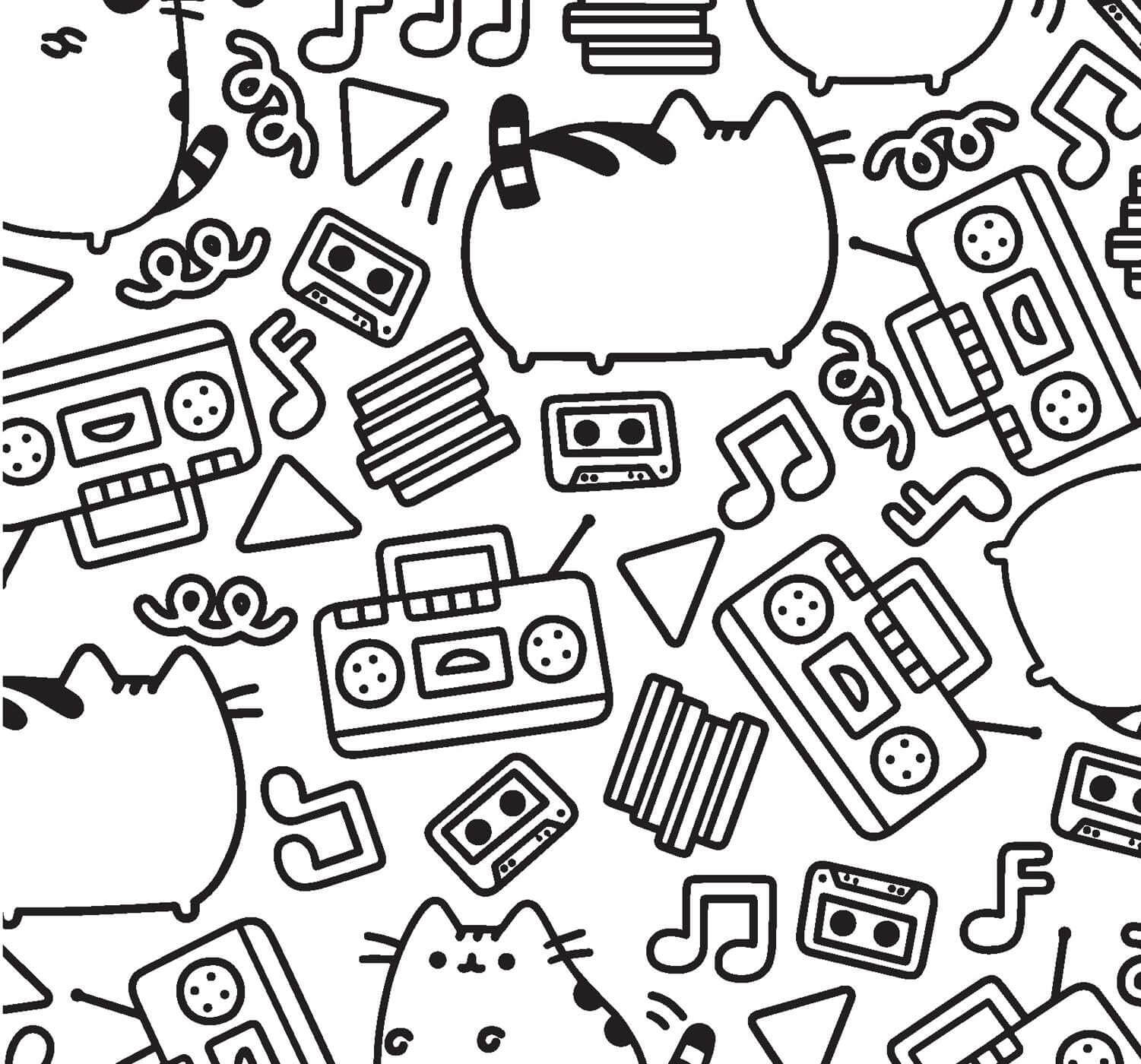 Musical Pusheen Coloring Page
