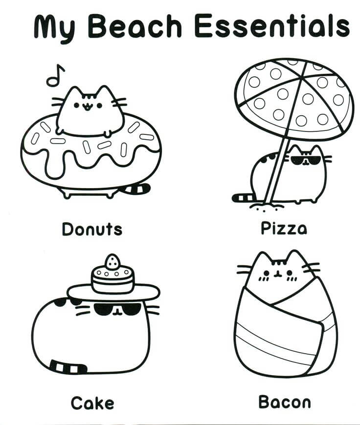 My Beach Essentials Pusheen Coloring Page