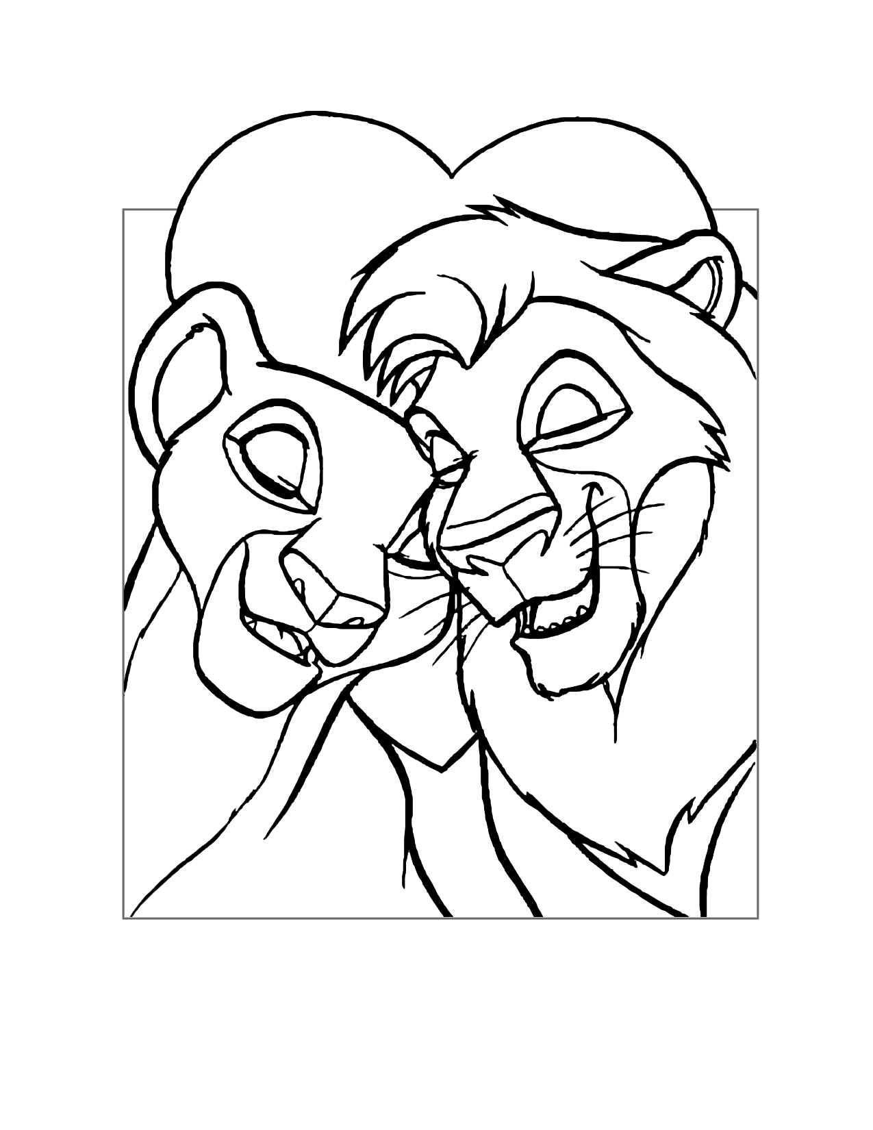 Nala And Simba Fall In Love Coloring Page
