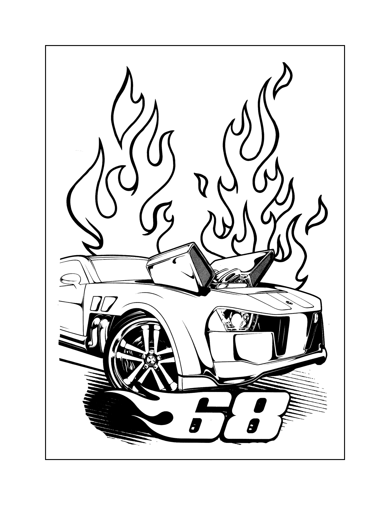 Nascar 68 With Flames Coloring Pages