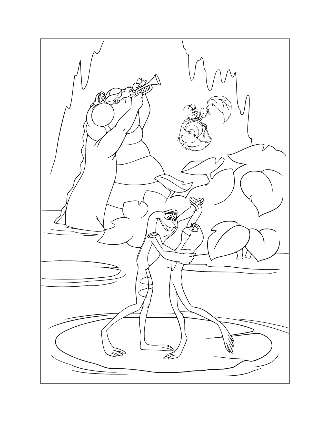 Naveen And Tiana Dance As Frogs Coloring Page
