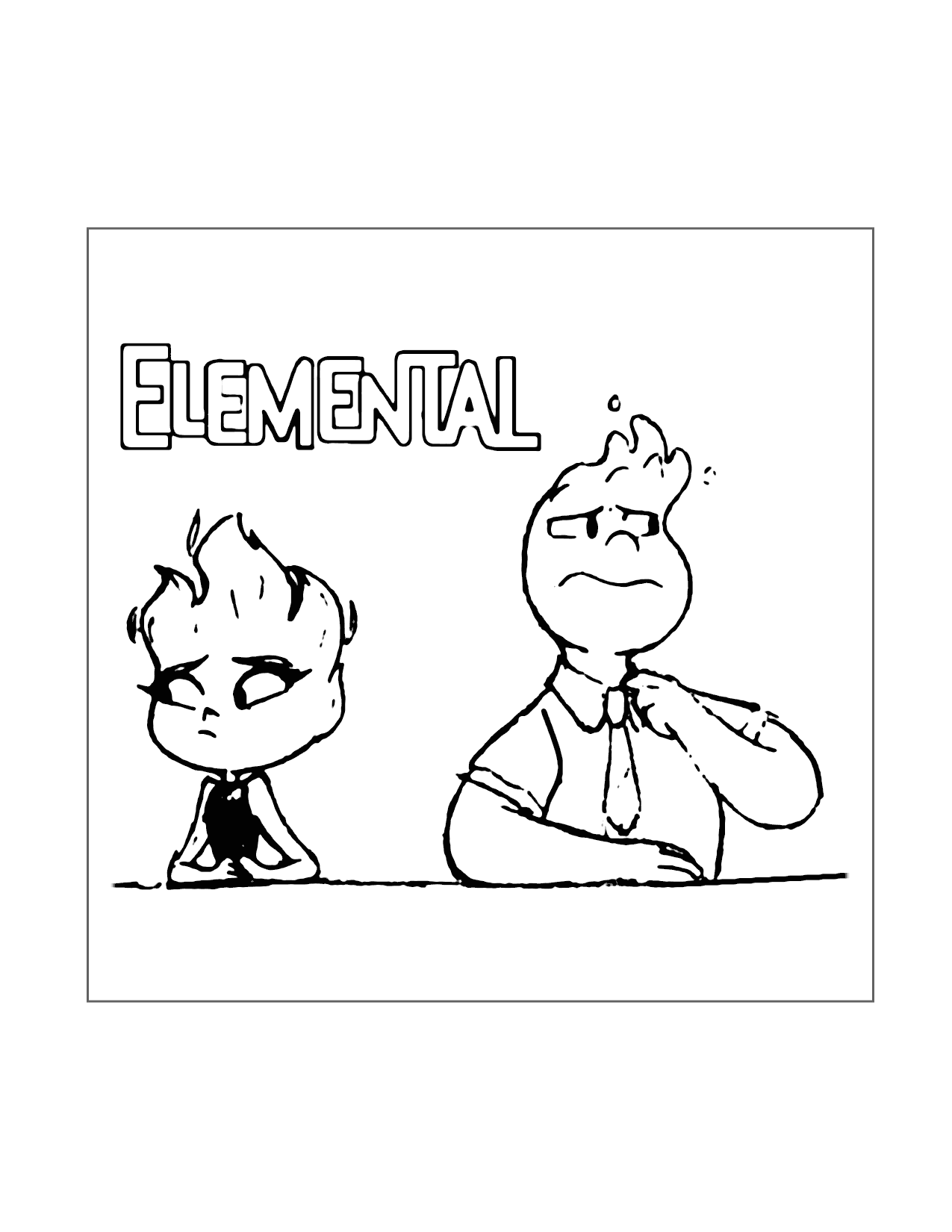 Nervous Ember And Wade Elemental Coloring Page