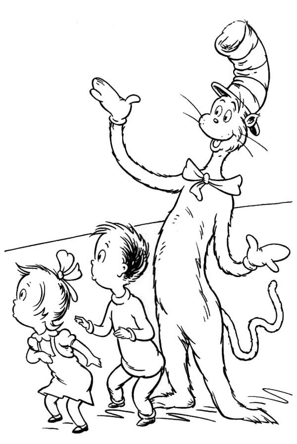 Nick And Sally Cat In The Hat Coloring Page