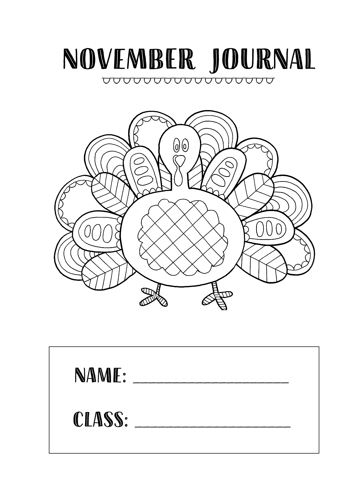 November Journal Cover Worksheet Printable