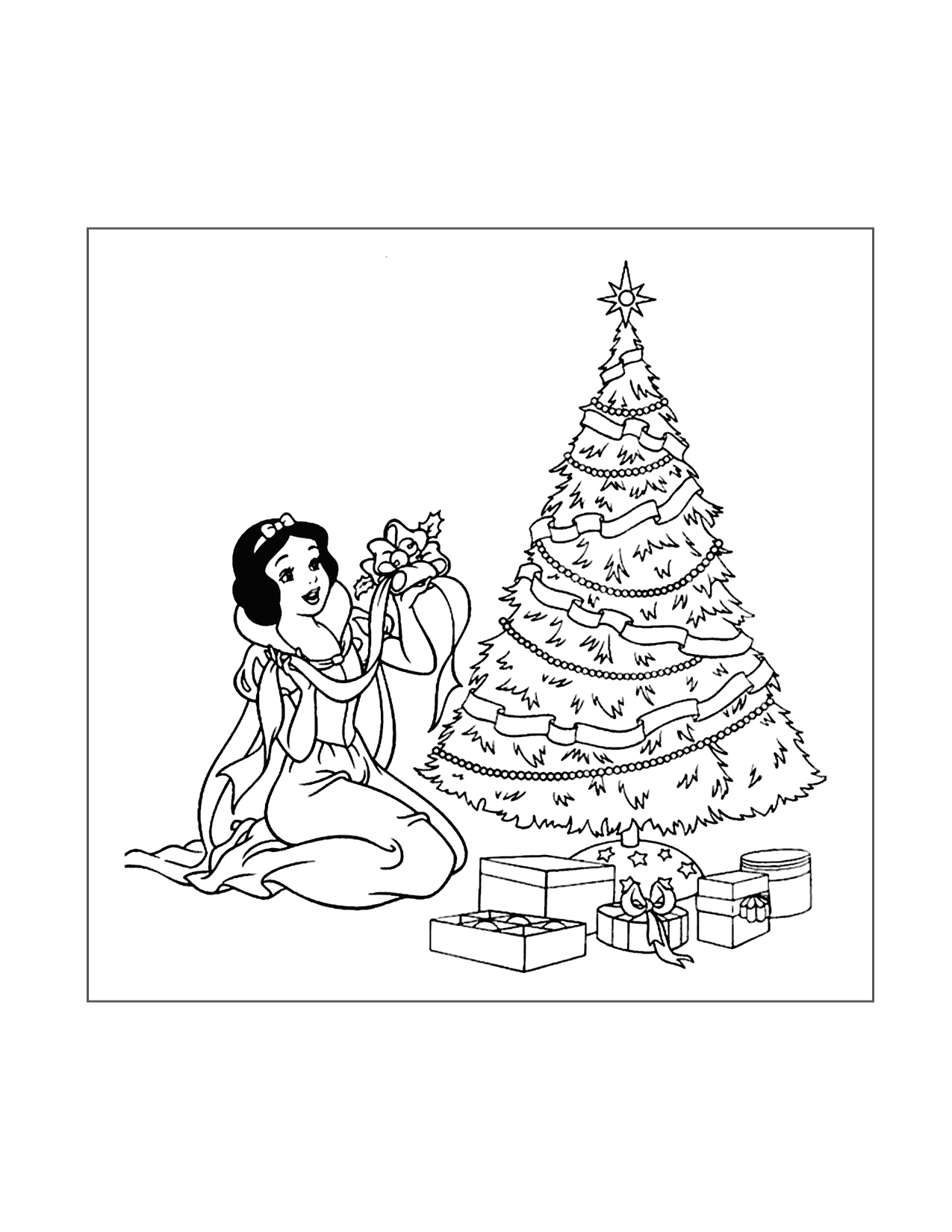 Now White Opens Christmas Presents Coloring Page
