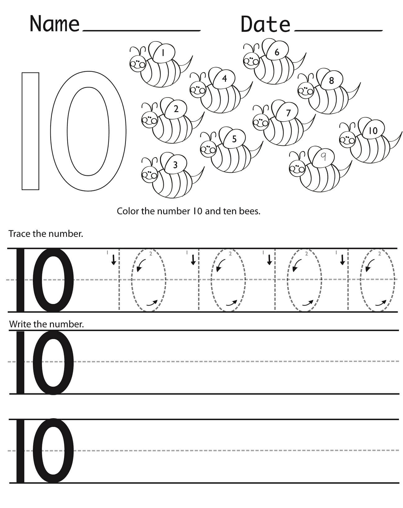 Number 10 Math Coloring Pages