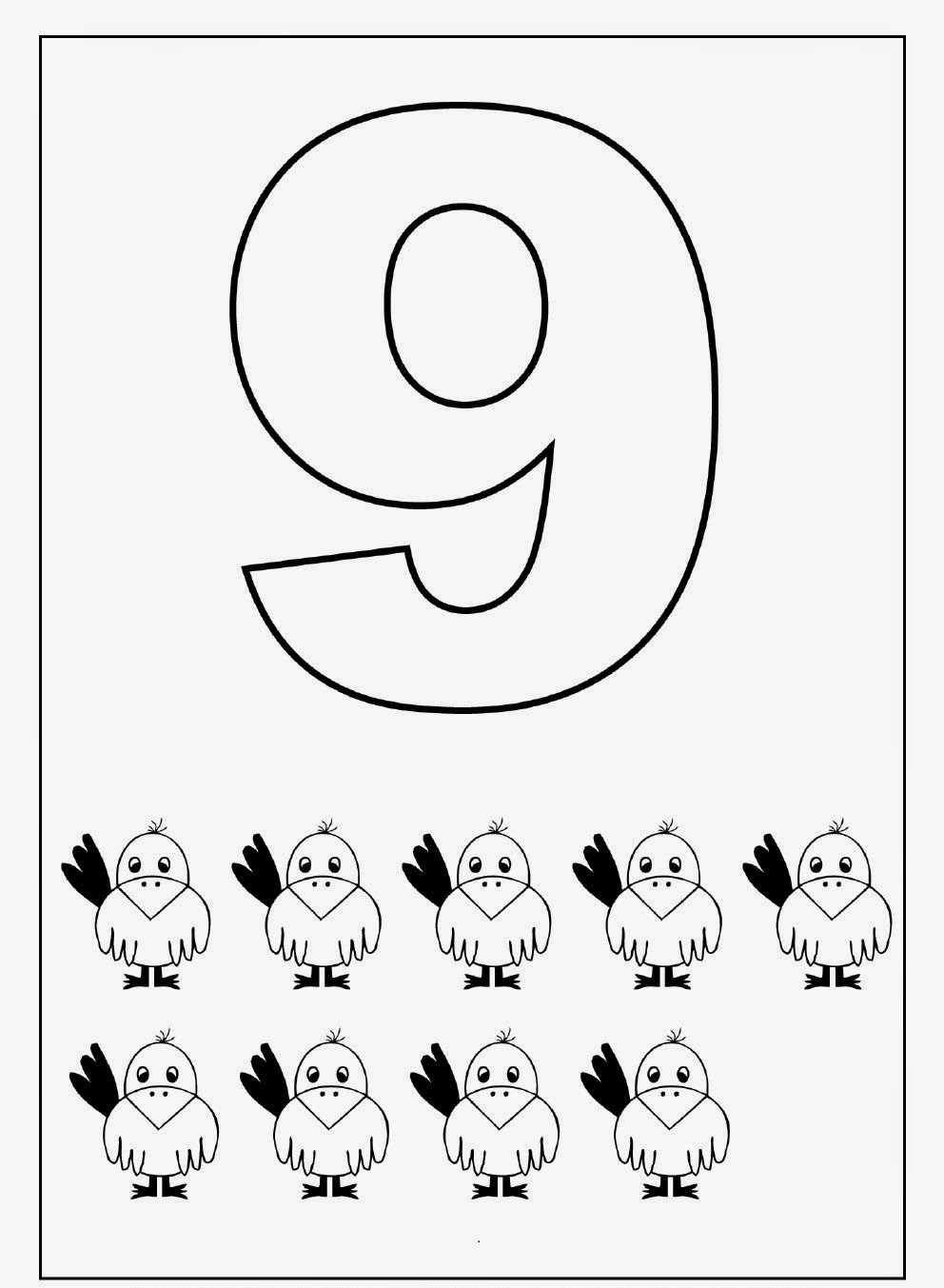 Number 9 Kindergarten Coloring Worksheet