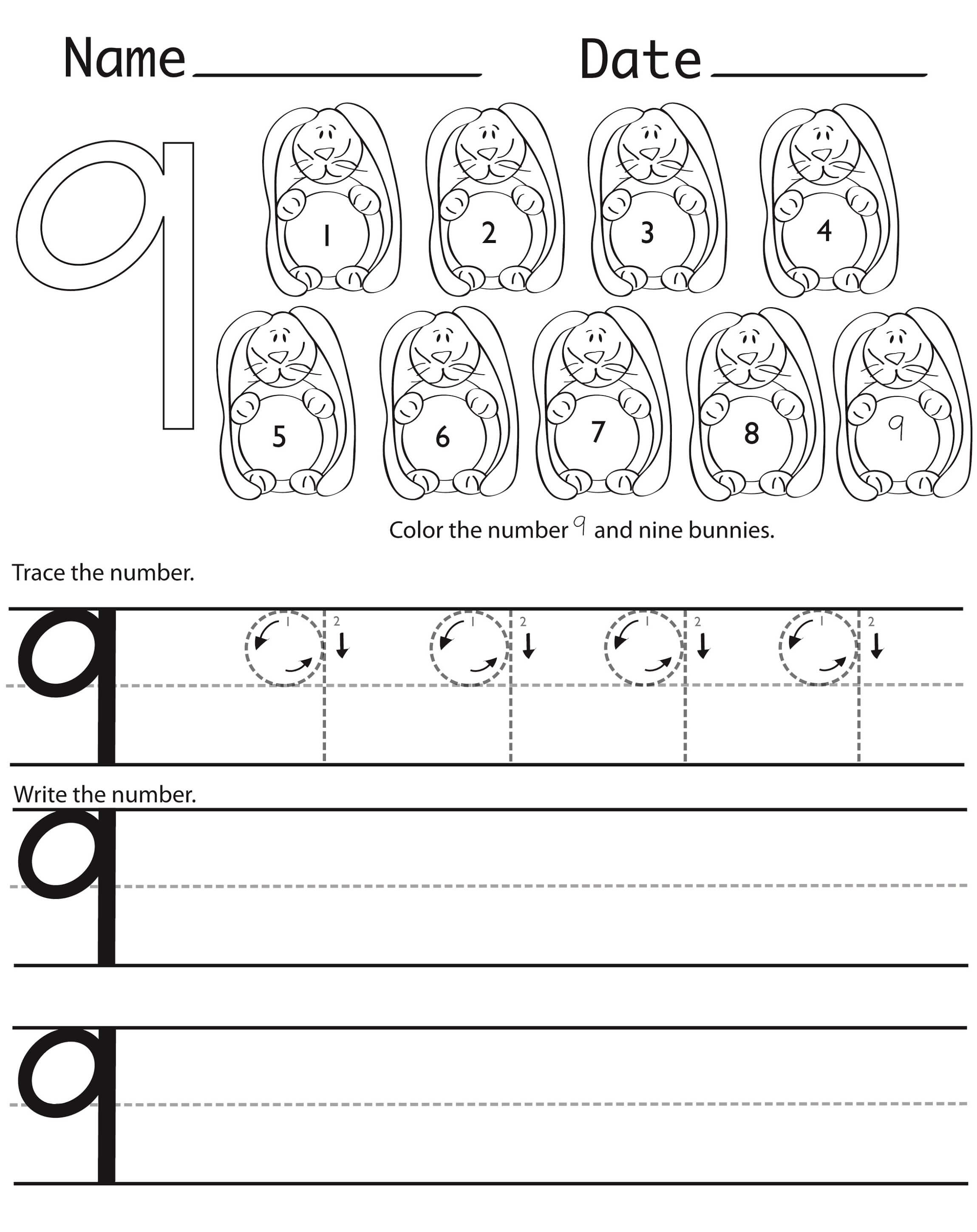 Number 9 Math Coloring Pages
