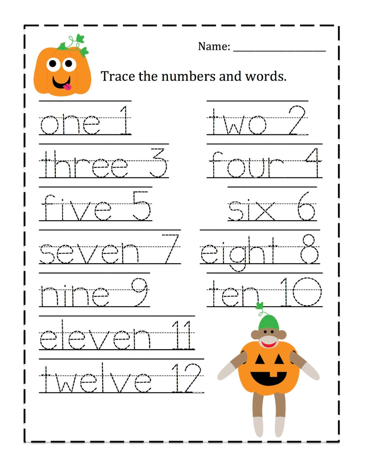 Number Words Preschool Tracing Pages