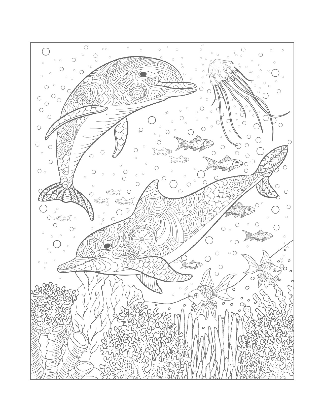 Ocean Dolphins Coloring Page For Adults