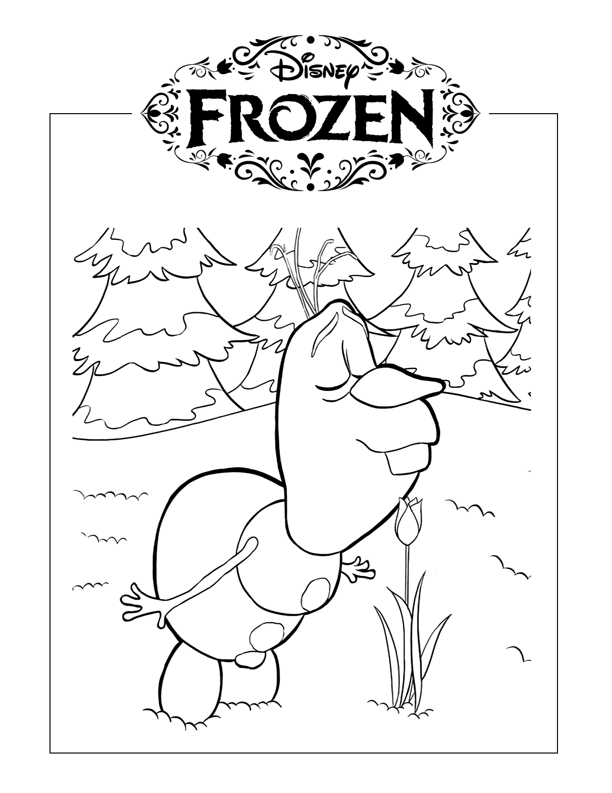 Olaf Smells The Flower Coloring Pages