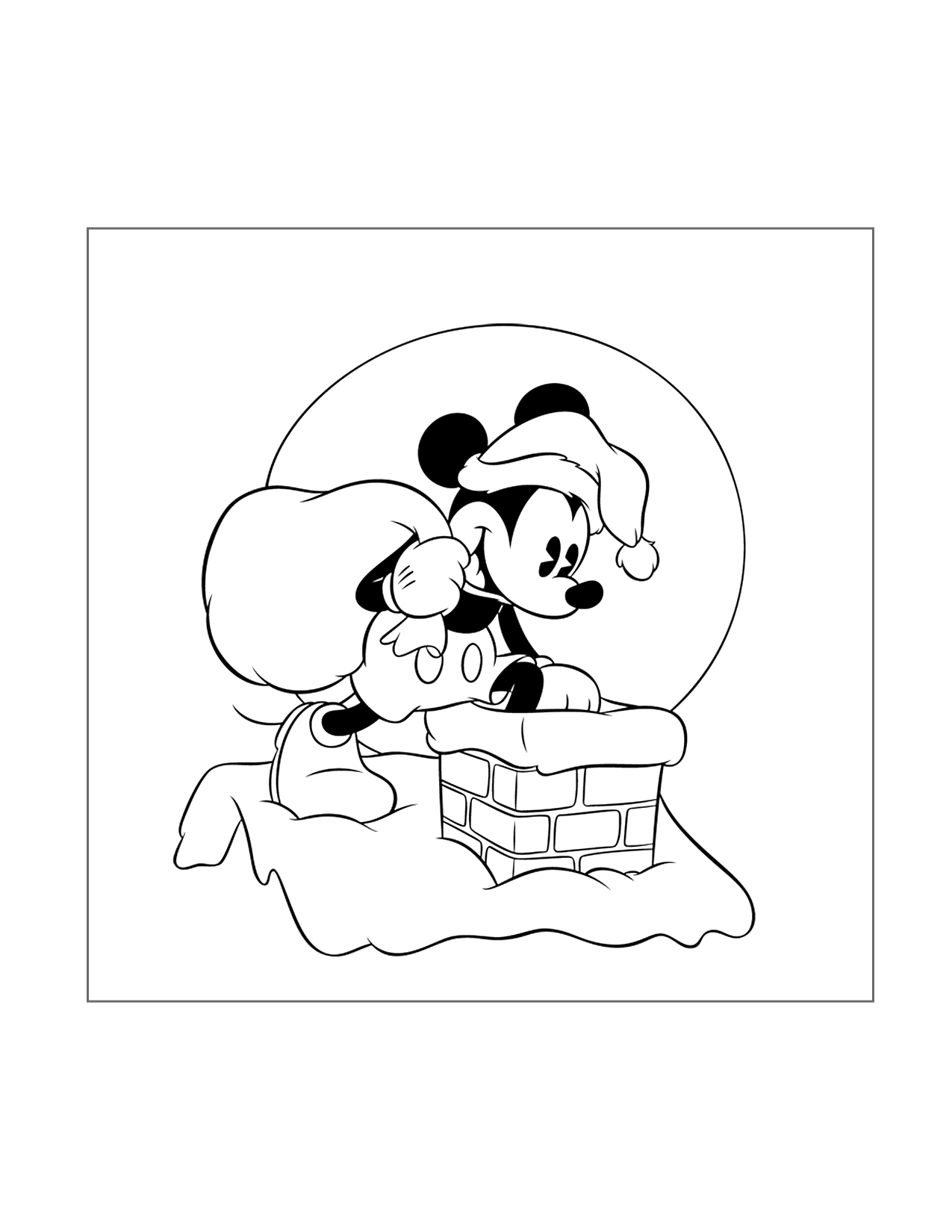 Old School Mickey Mouse Down The Chimney Coloring Page