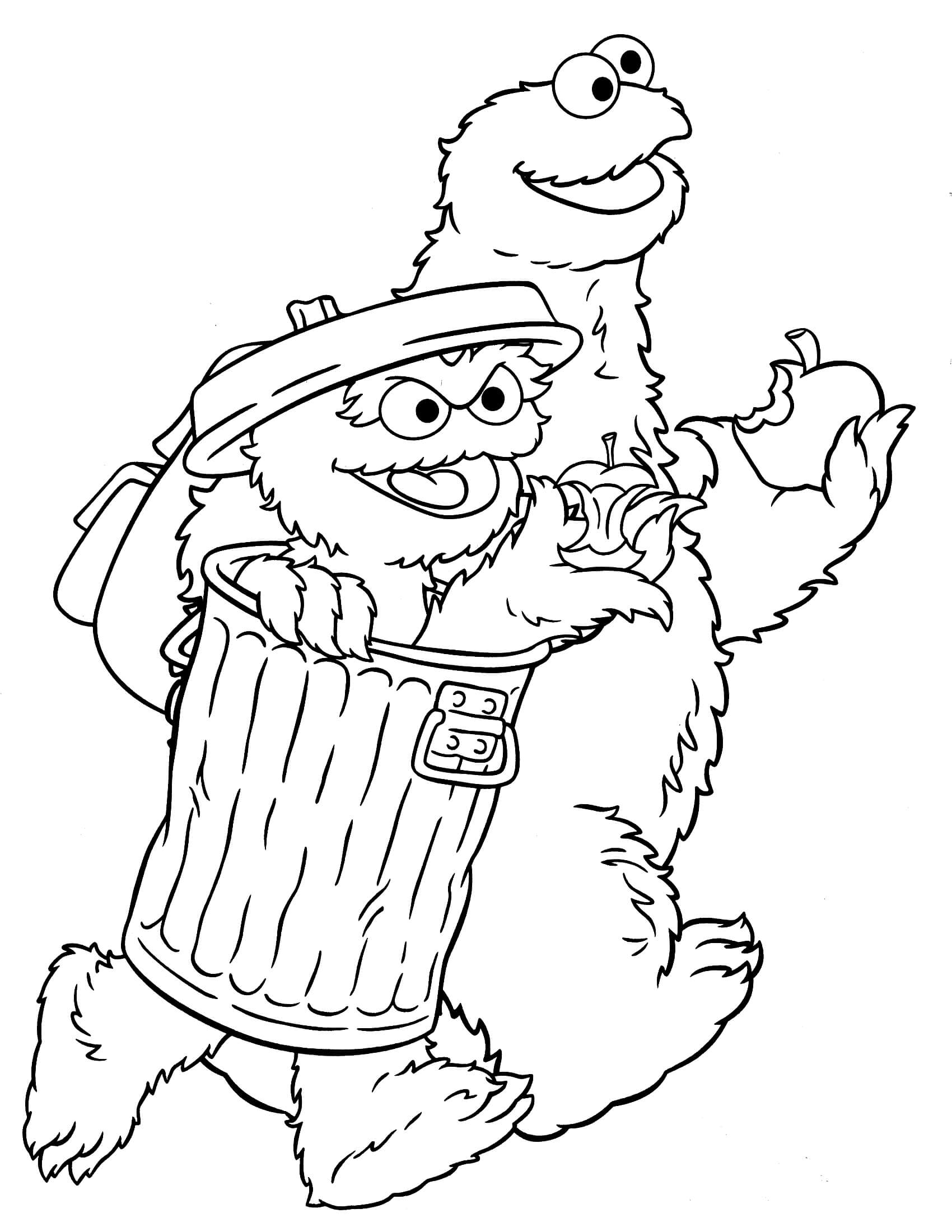 Oscar and Cookie Monster Coloring Page