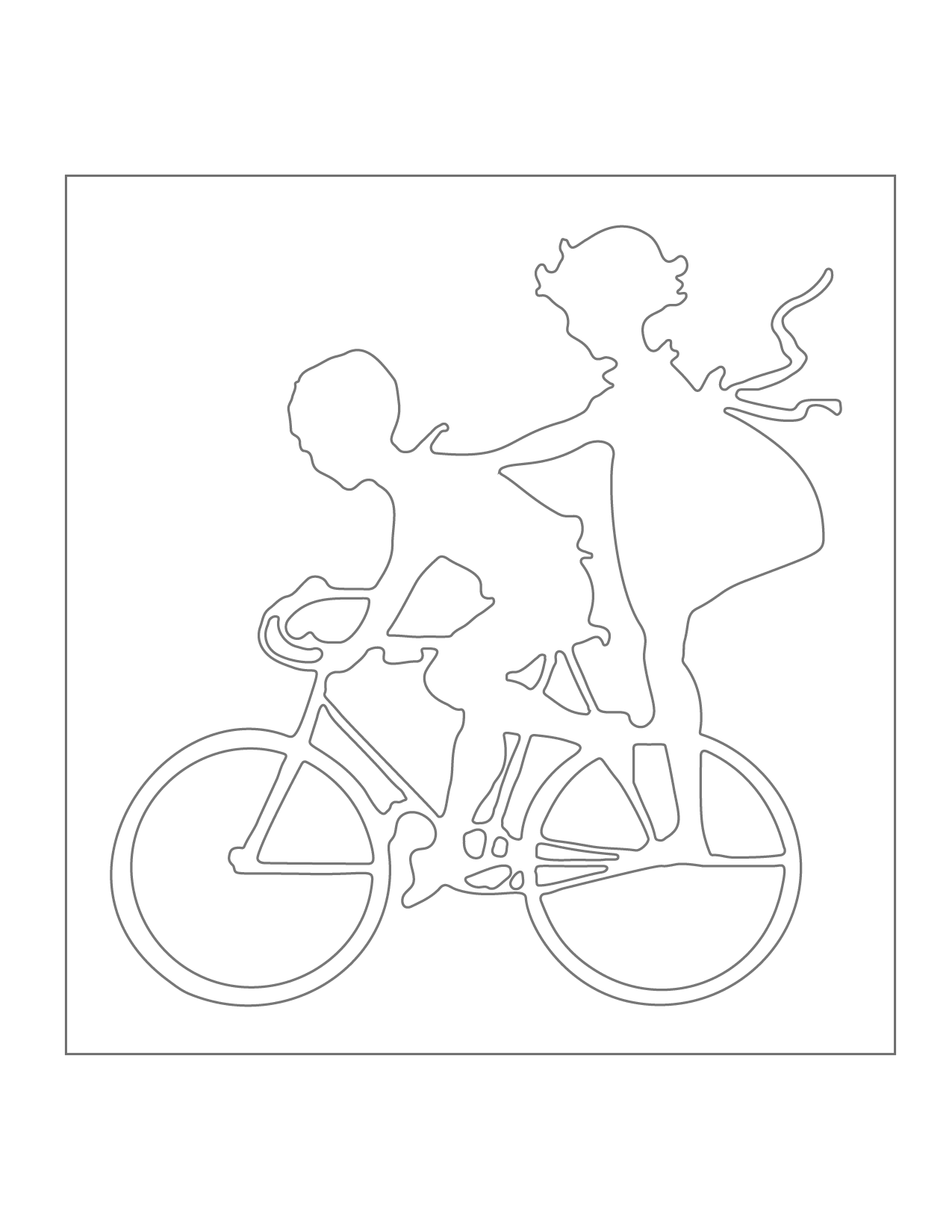 Outline Of 2 Kids On A Bike For Coloring