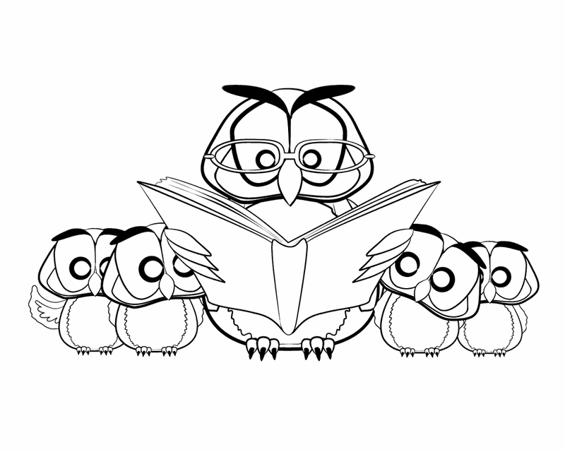 Owl Reading Coloring Page