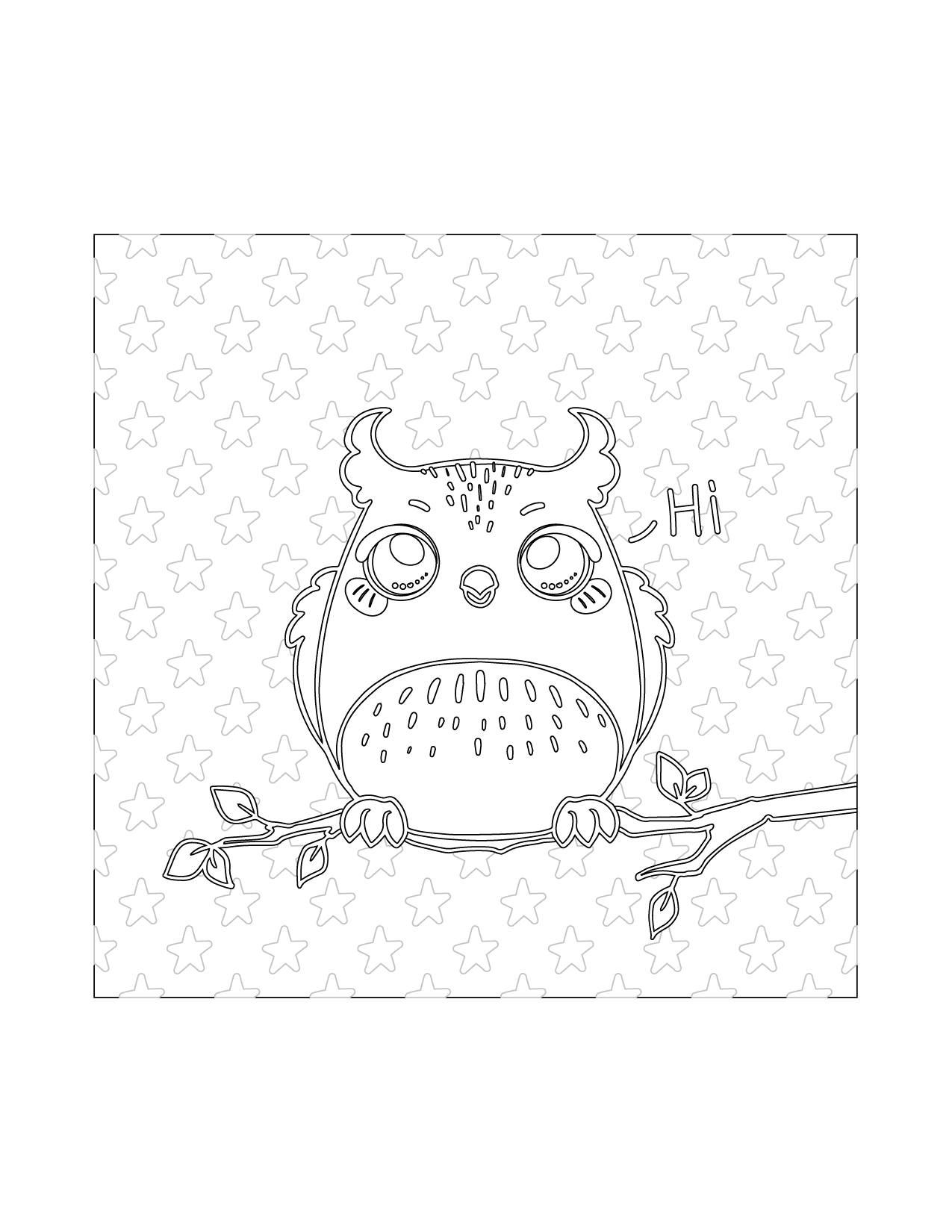 Owl Under The Stars Coloring Page