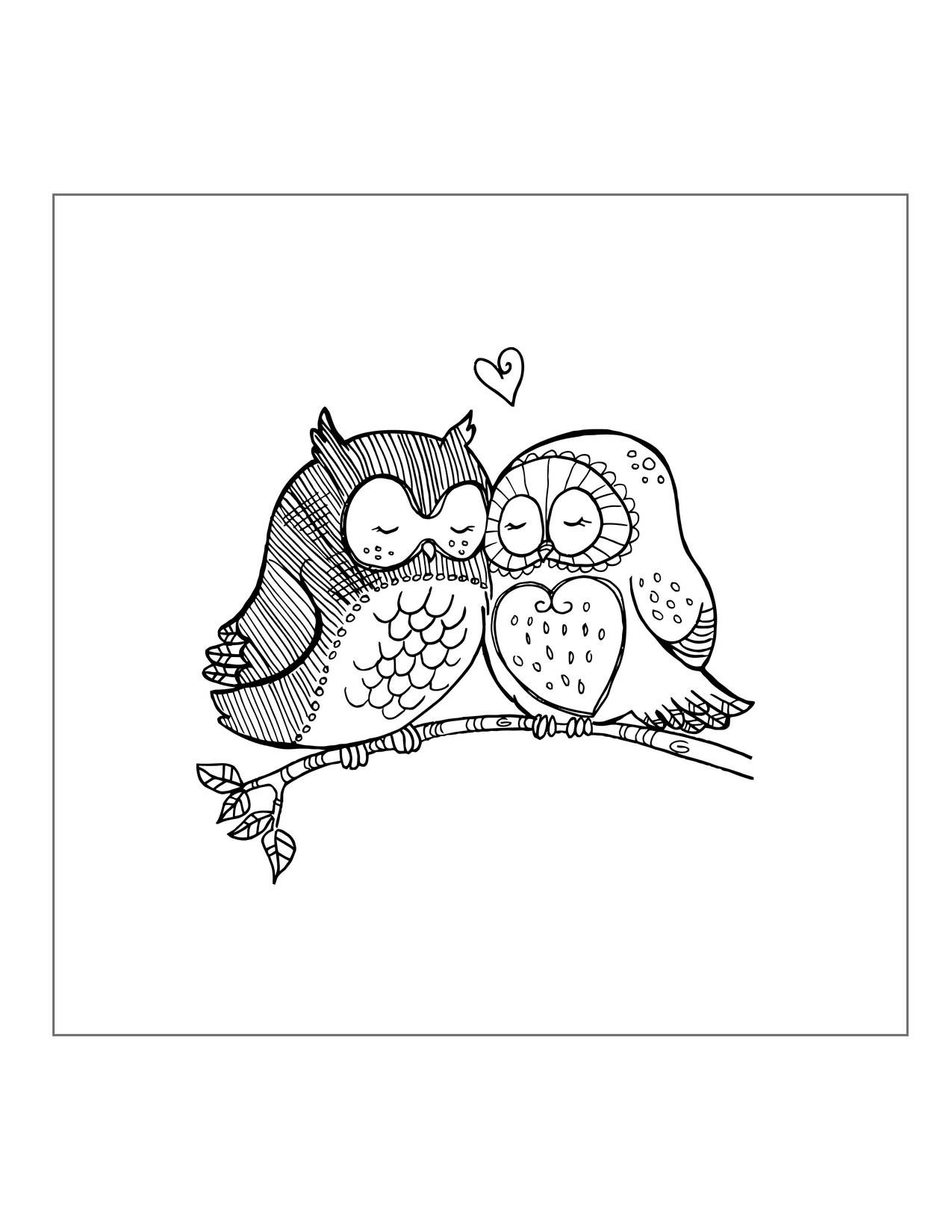 Owls In Love Coloring Page