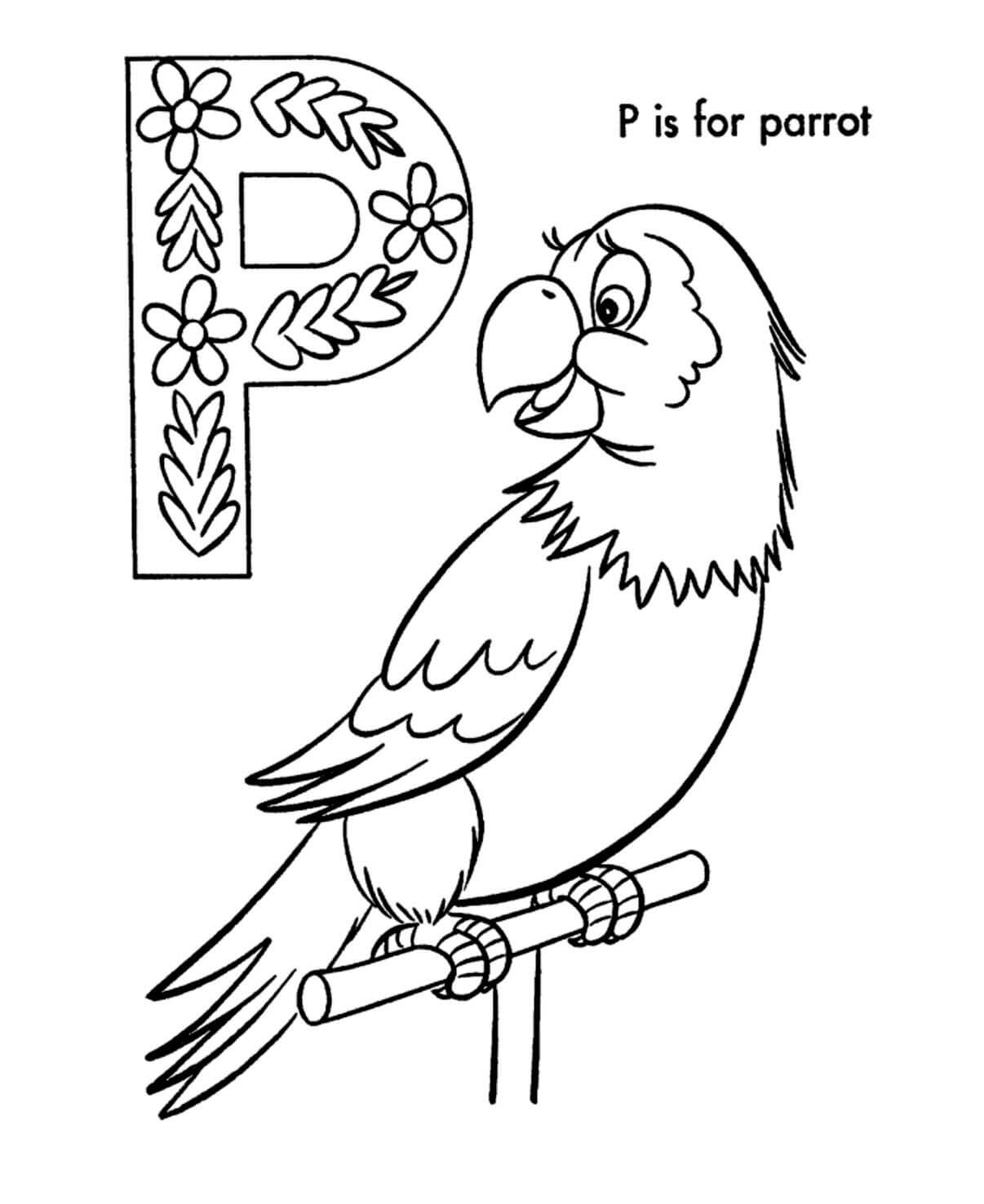 P for Parrot Coloring Pages