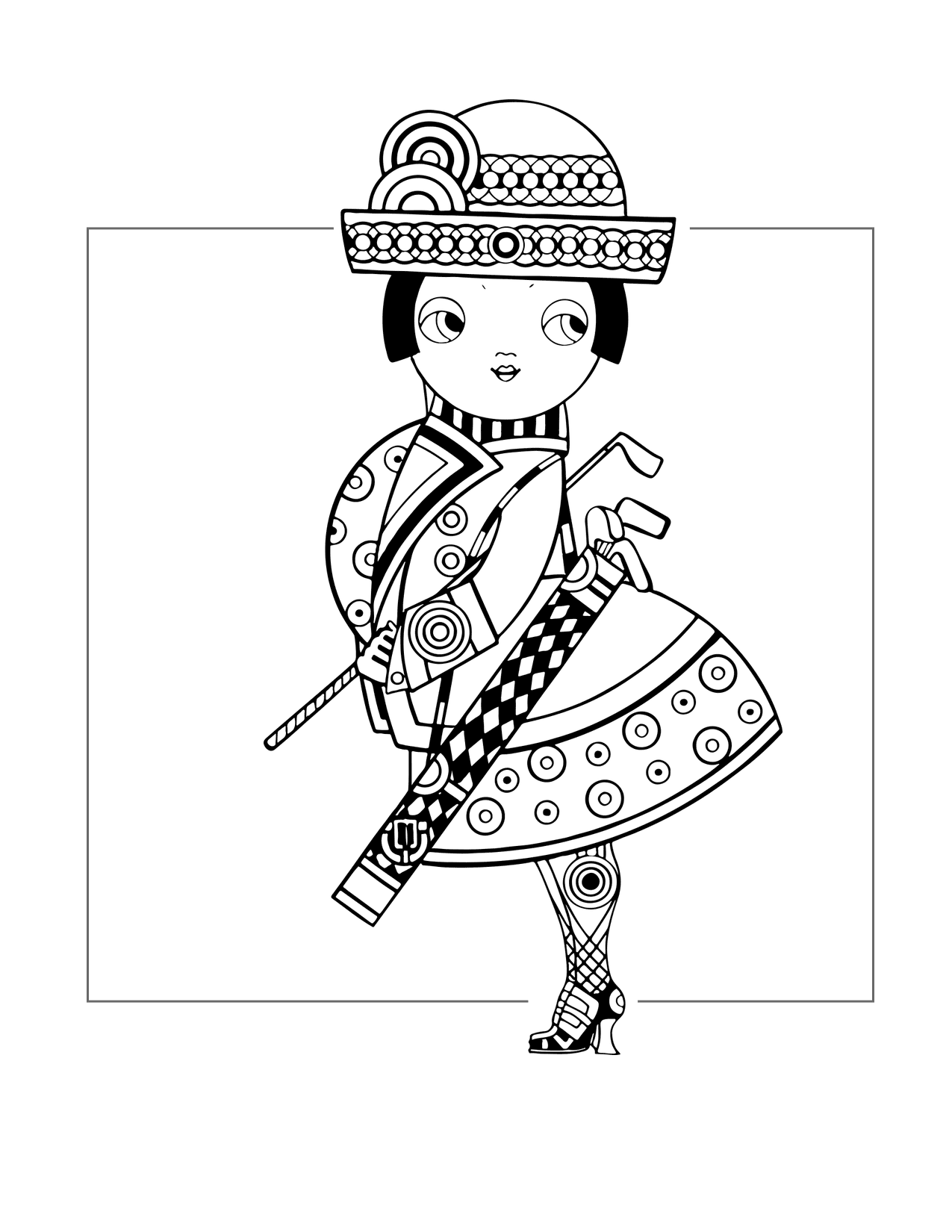 Pattern Golf Lady Cartoon Coloring Page