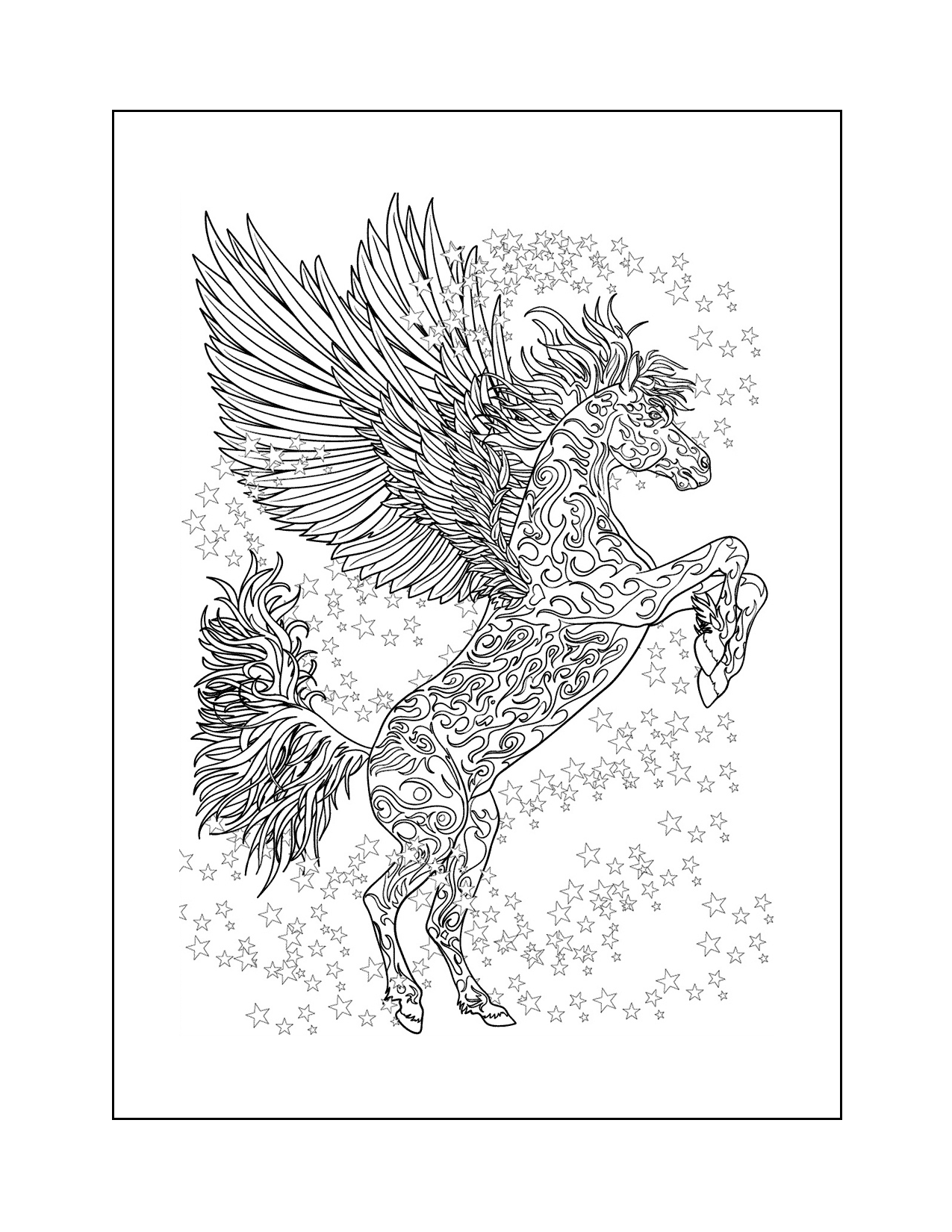Pegasus With Flames And Stars