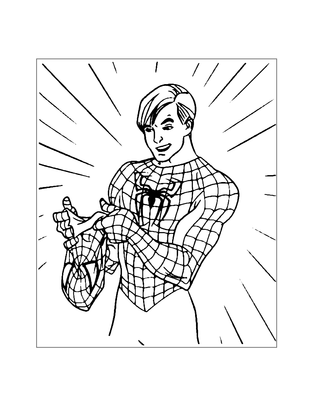 Peter Parker Putting On His Mask Coloring Page