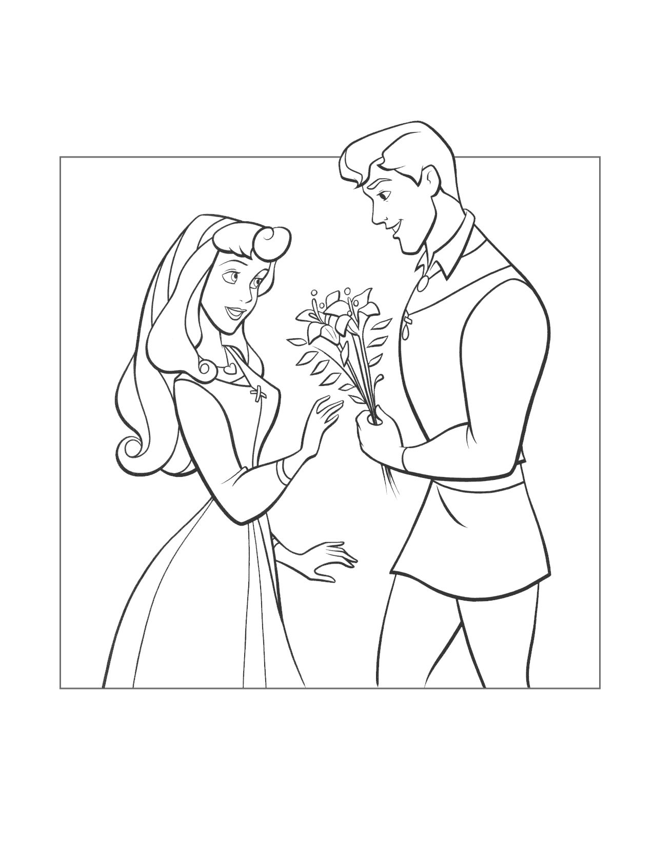 Phillip Gives Aurora Flowers Sleeping Beauty Coloring Page