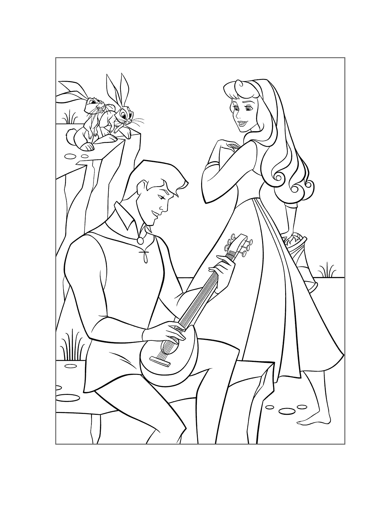 Phillip Plays A Song For Princess Aurora Coloring Page