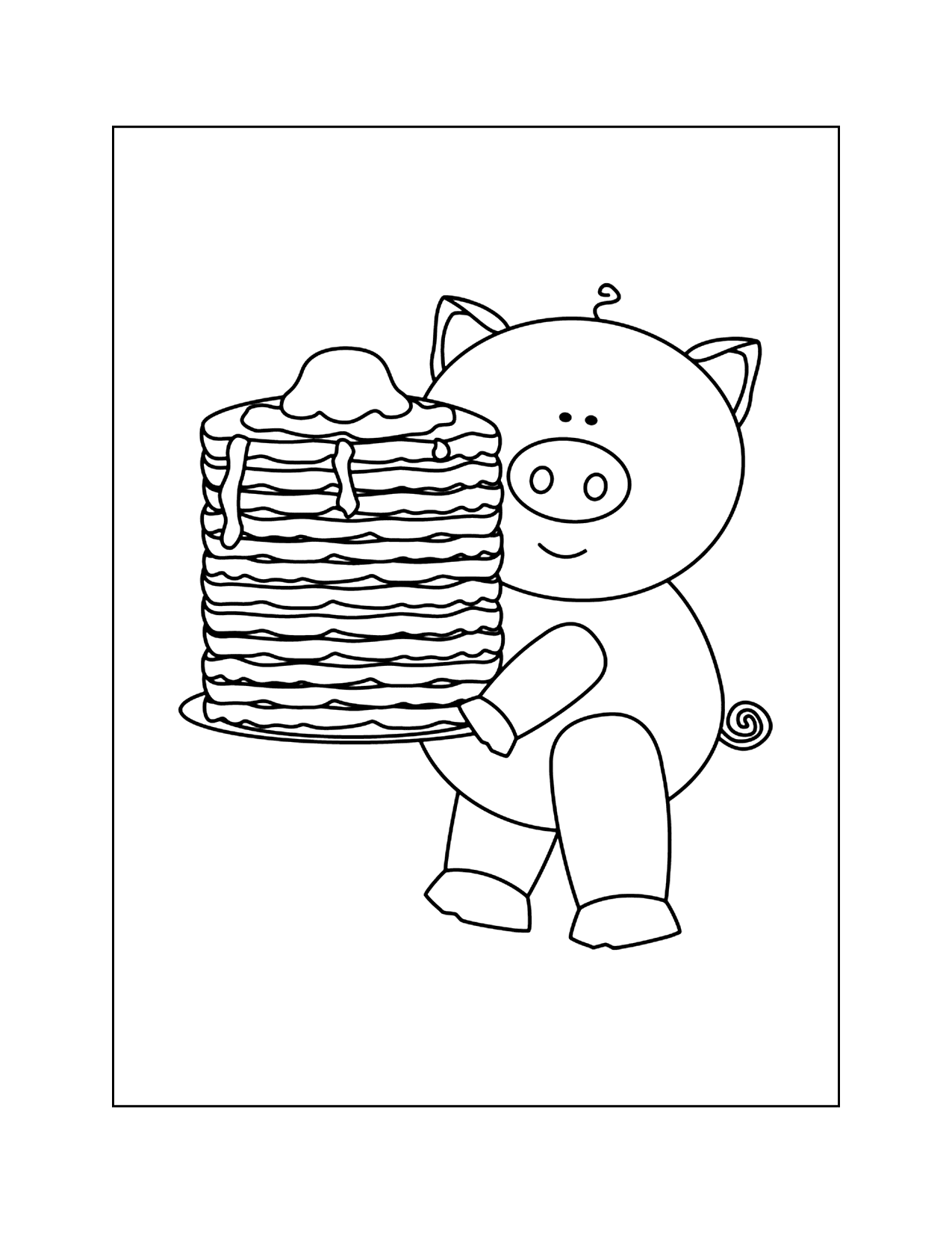 Pig With Pancakes Coloring Page