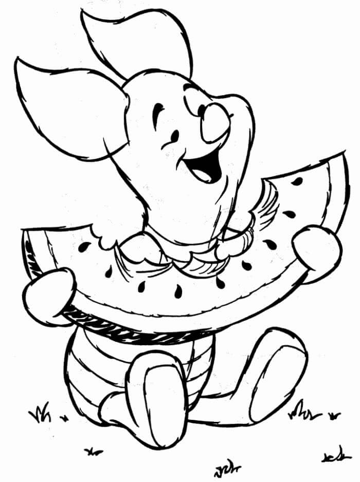 Piglet Eating Watermelon Winnie the Pooh Coloring Pages