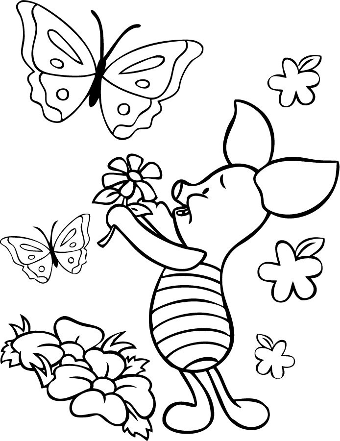 Piglet Loves Flowers Coloring Page