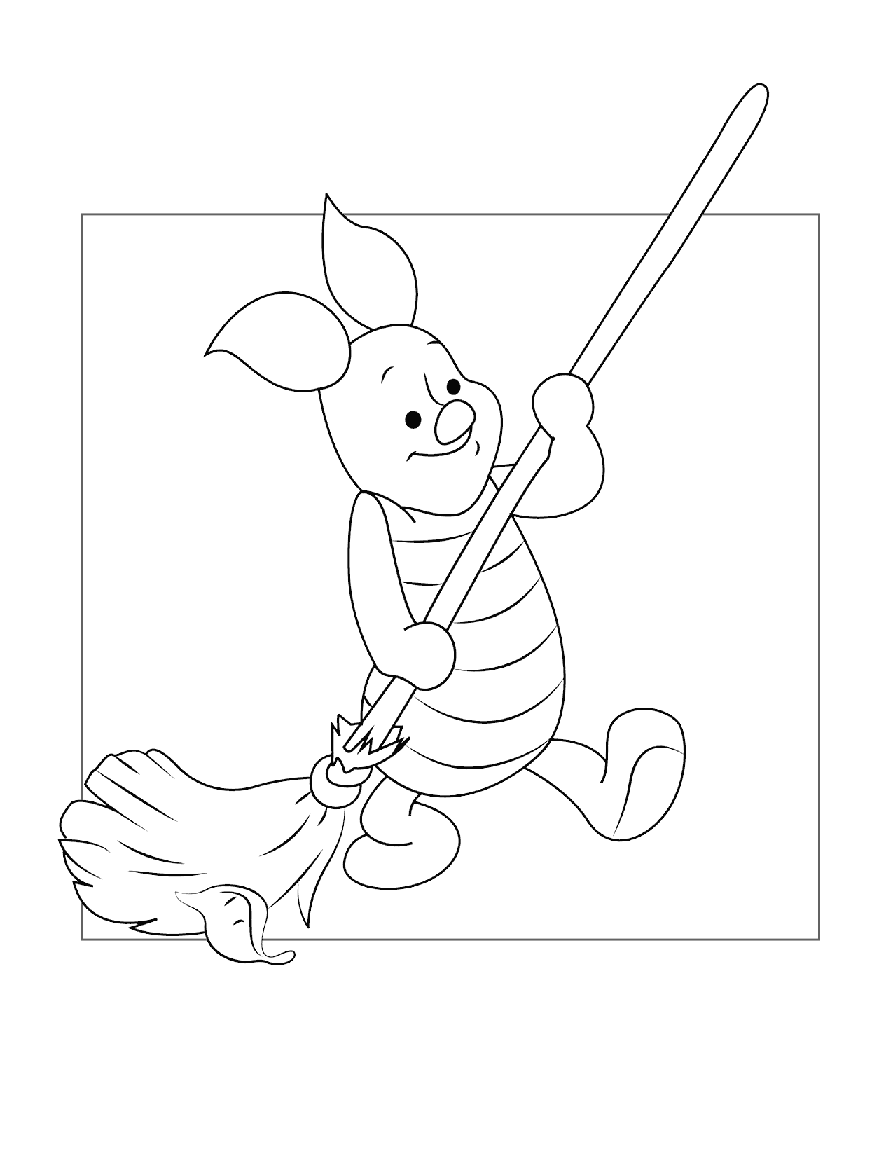 Piglet Sweeping Coloring Page